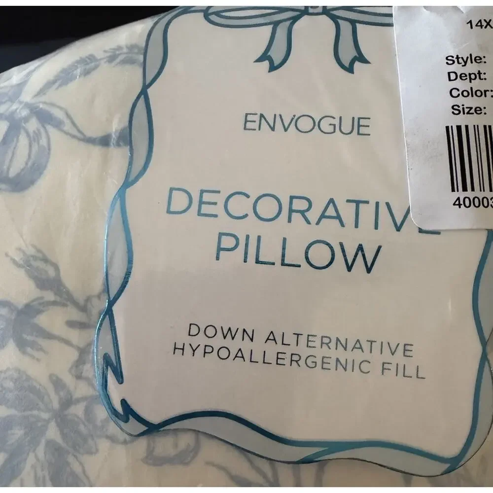 Envogue Blue Floral Toile Pattern Decor Bow Pillow Viral Coquette Cottagecore